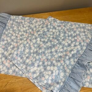 Vintage Lady Pepperell King Pillowcases Blue Floral Gingham Ruffle Set of 2